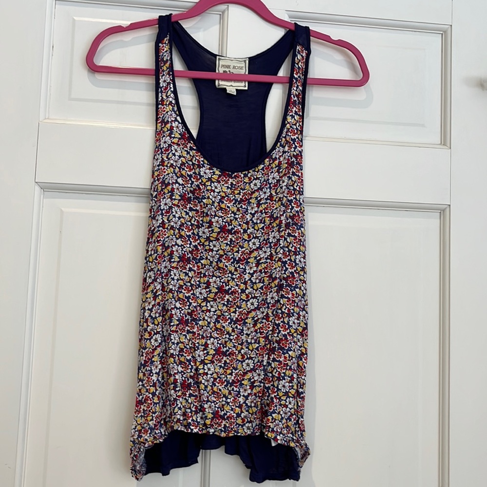Pink Rose, Floral Tank Top with Racerback